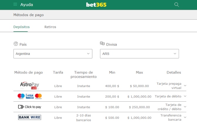 ¿Puedo apostar en Bet365 en pesos argentinos?