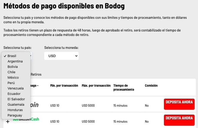 Cómo depositar en Bodog desde Argentina?